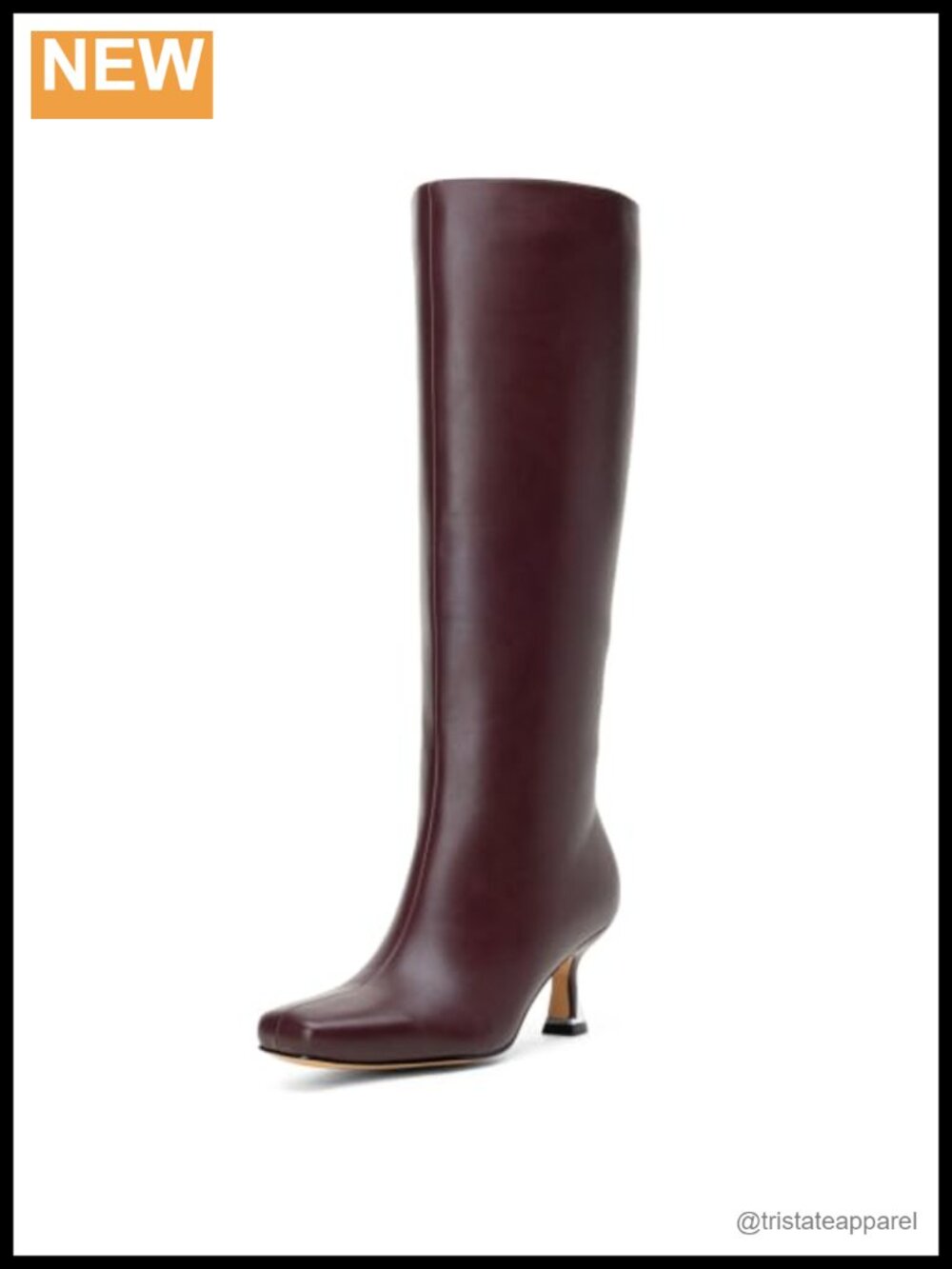Faux Leather Knee High Square Toe Kitten Heel Boots with Zipper Women's